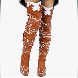Thigh high western cowboy boots